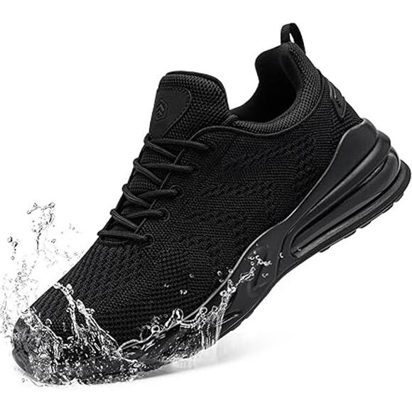 Larnmern Mens 10.5 Wide Black Mesh Sneakers Lace Up Round Toe Slip On Shoes
